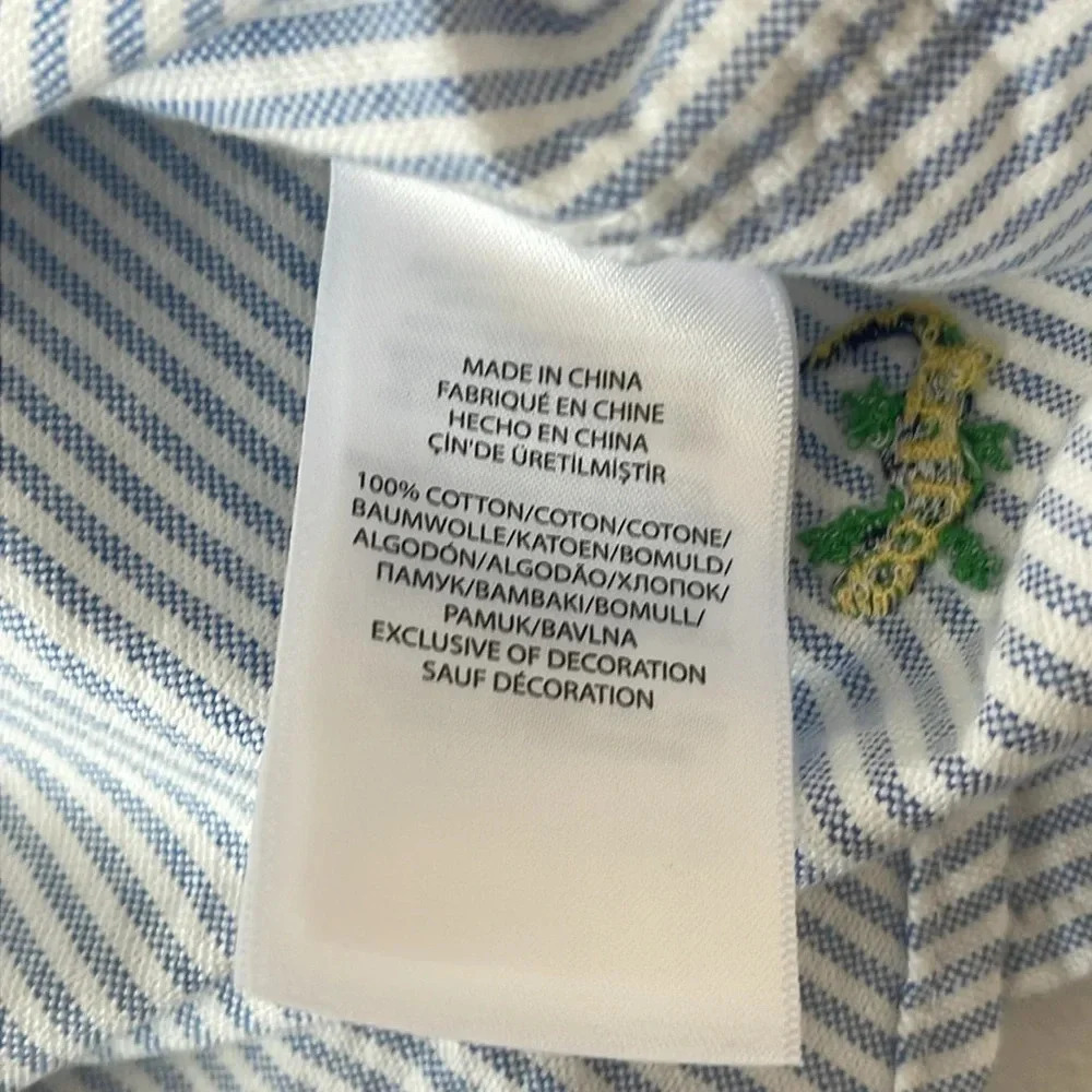 Ralph Lauren Boys Blue White Striped Button-Down Shirt with Green Embroidery - Picture 4 of 7